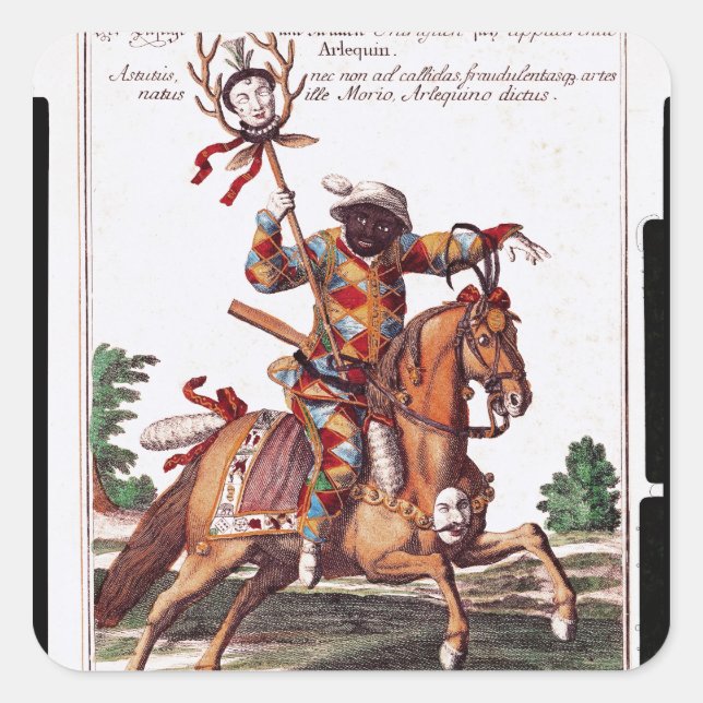 Harlequin auf Horseback Quadratischer Aufkleber (Vorderseite)