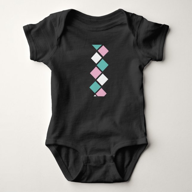 Harlequin Baby Bodysuit (schwarz, Aqua & Pink) Strampler (Vorderseite)