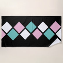 Harlequin Beach Handtuch (schwarz, Aqua & Pink)