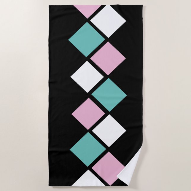 Harlequin Beach Handtuch (schwarz, Aqua & Pink) (Vorderseite)