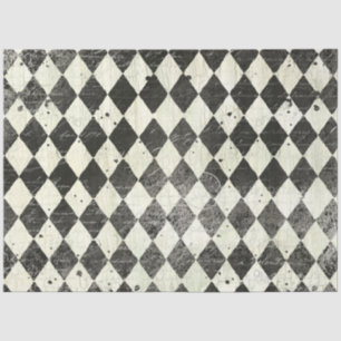 Harlequin Black n Cream Ephemera Wood Decoupage Seidenpapier