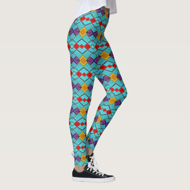 Harlequin blau, rot, gelb - geometrische Brillen Leggings (Rechts)
