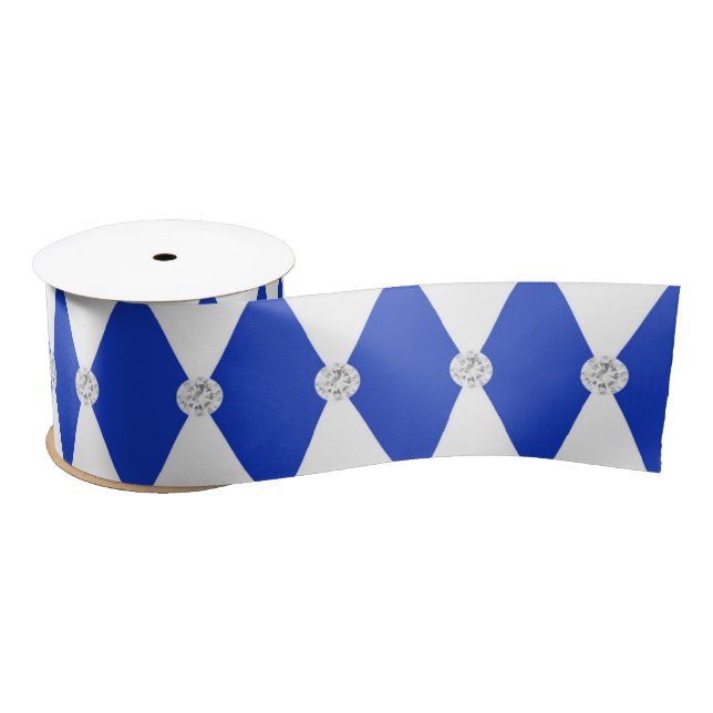 Harlequin Blue Diamond Shape Geometric Satinband (Spule)