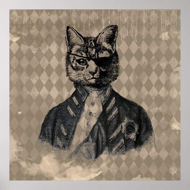 Harlequin Cat Grunge Poster (Vorne)
