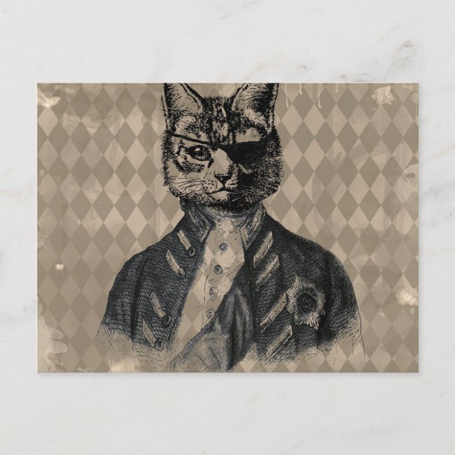 Harlequin Cat Grunge Postkarte (Vorderseite)