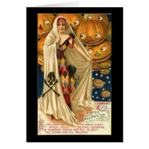 Harlequin-Dame Vintage-Halloween-Grußkarte