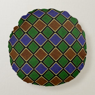 Harlequin-Diamantgitter: Texturierte Harmonie Rundes Kissen