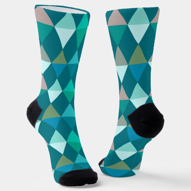 Harlequin/Diamantmuster - Aquamarin und Aqua Socken (Gewinkelt)