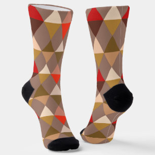 Harlequin/Diamantmuster - Taupe und Rot Socken