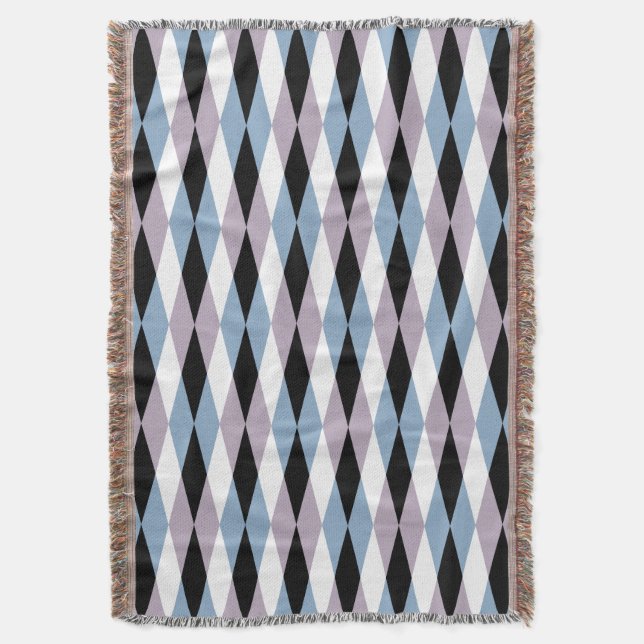 Harlequin Diamond Pattern - Blau und Dusty Lilac Decke (Vorderseite Vertikal)