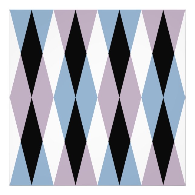 Harlequin Diamond Pattern - Blau und Dusty Lilac Fotodruck (Vorne)