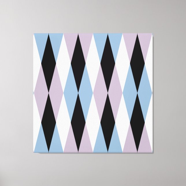 Harlequin Diamond Pattern - Blau und Dusty Lilac Leinwanddruck (Vorderseite)