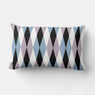 Harlequin Diamond Pattern - Blau und Dusty Lilac Lendenkissen