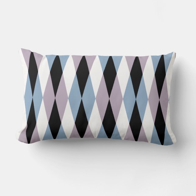 Harlequin Diamond Pattern - Blau und Dusty Lilac Lendenkissen (Vorderseite)