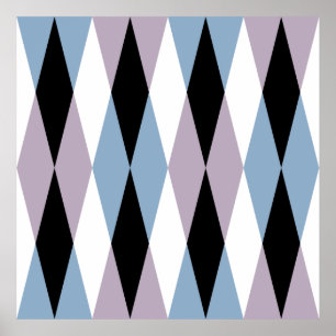 Harlequin Diamond Pattern - Blau und Dusty Lilac Poster