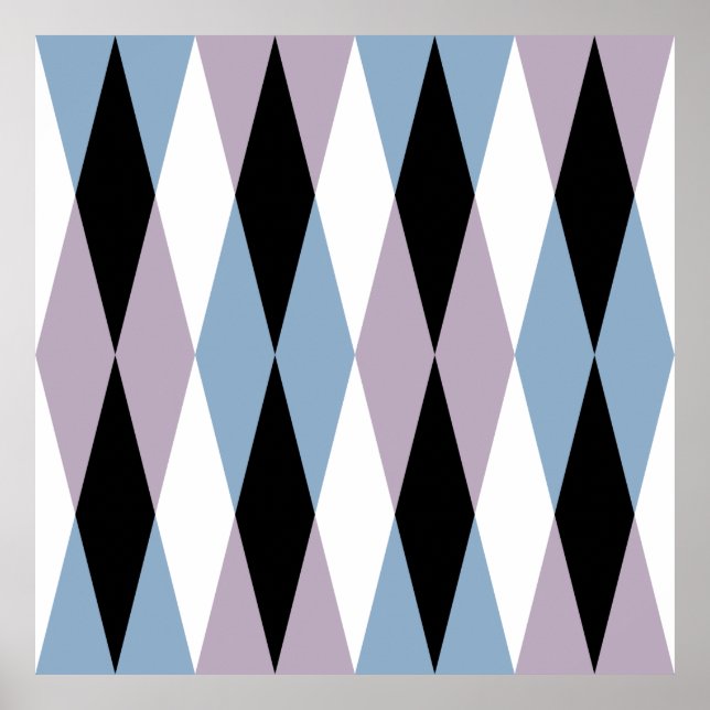 Harlequin Diamond Pattern - Blau und Dusty Lilac Poster (Vorne)