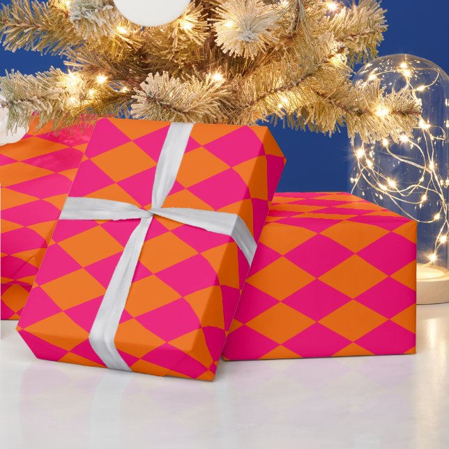 Harlequin DIY Farben Orange Himbeerrosa Geschenkpapier (Feiertage)