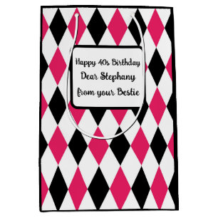 Harlequin Elegant Diamond Geometric Schwarz-weiß Mittlere Geschenktüte