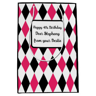 Harlequin Elegant Diamond Geometric Schwarz-weiß Mittlere Geschenktüte