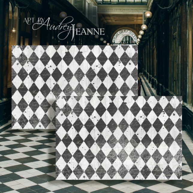 Harlequin Ephemera Black n White Wood Decoupage Seidenpapier (Von Creator hochgeladen)