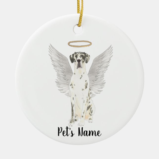 Harlequin Great Dane Beileid Memorial Keramik Ornament (Vorne)
