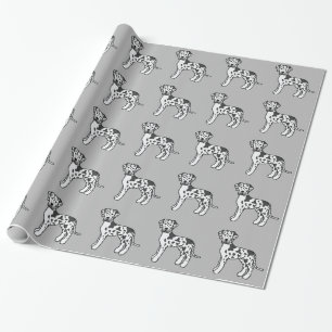 Harlequin Great Dane Hunde Muster auf Grau Geschenkpapier