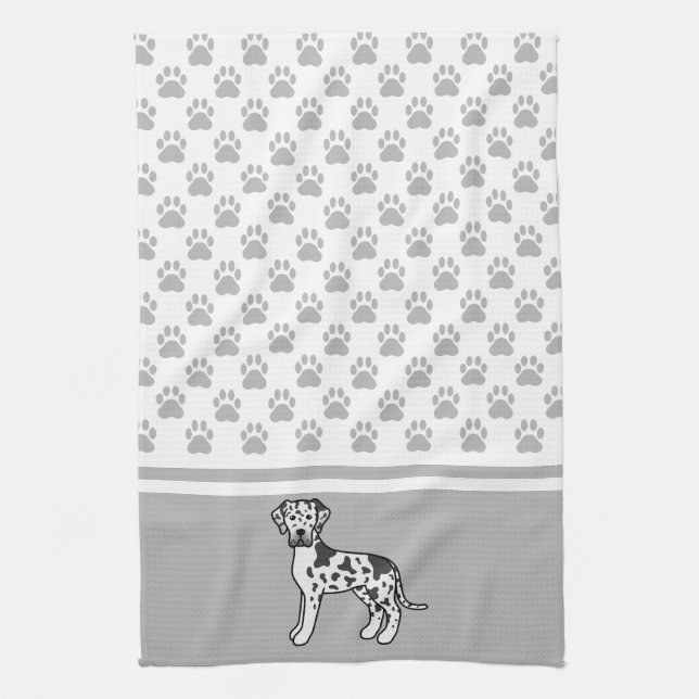 Harlequin Great Dane mit Graupaws-Muster Geschirrtuch (Vertikal)