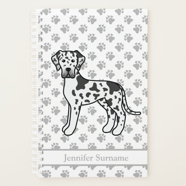 Harlequin Great Dane Niedlich Cartoon Dog & Text Planer (Vorderseite)