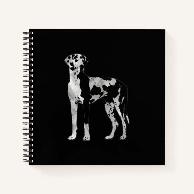 Harlequin Great Dane - Perle und Silber Notizbuch (Vorderseite)