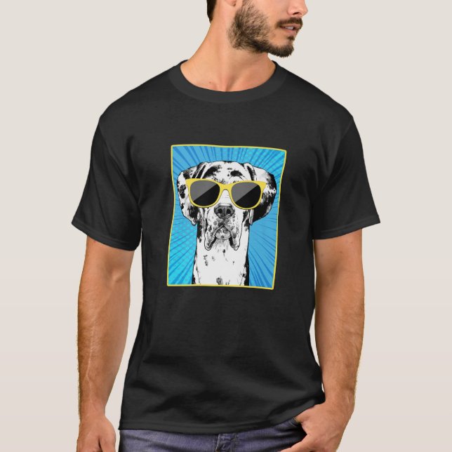 Harlequin Great Dane Portrait Pop T-Shirt (Vorderseite)