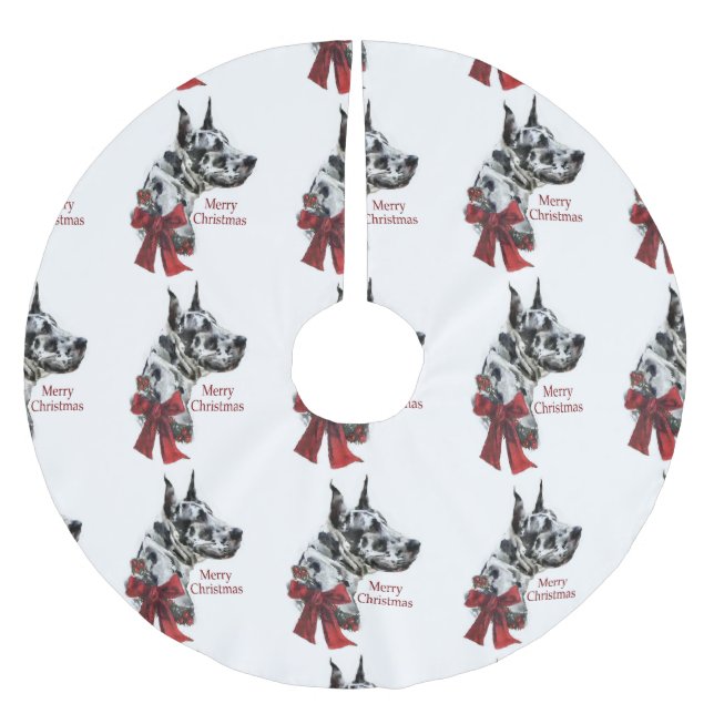 Harlequin Great Dane Weihnachten Polyester Weihnachtsbaumdecke (Vorderseite)