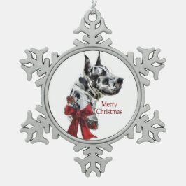 Harlequin Great Dane Weihnachten Schneeflocken Zinn-Ornament