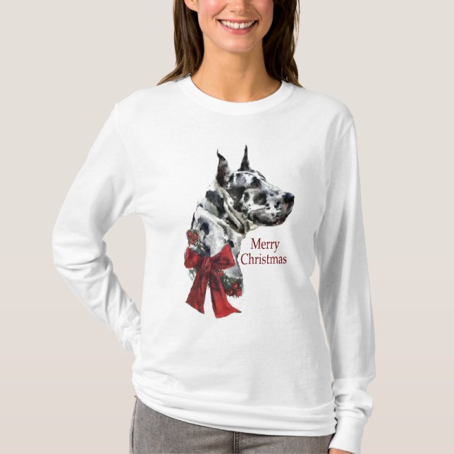Harlequin Great Dane Weihnachtsgeschenk T-Shirt (Vorderseite)