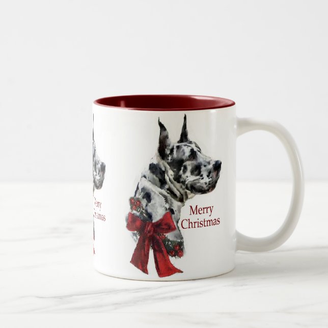 Harlequin Great Dane Weihnachtsgeschenk Zweifarbige Tasse (Rechts)