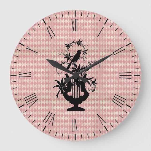 Harlequin Harp Bird Silhouette Wall Clock Große Wanduhr (Vorderseite)