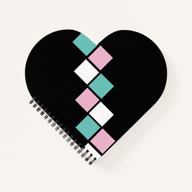 Harlequin Heart Notebook (Schwarz, Aqua & Pink) Notizbuch (Vorderseite)