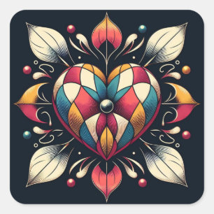 Harlequin Heart Quadratischer Aufkleber