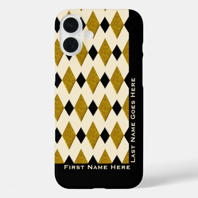 Harlequin in Gold, Schwarz, Creme (Personalisiert) Case-Mate iPhone Hülle (Rückseite)