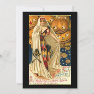 Harlequin Lady Flat Halloween Card Dankeskarte