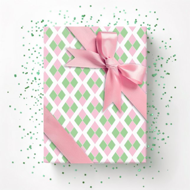 Harlequin Lattice in Pink and Green Geschenkpapier (Von Creator hochgeladen)