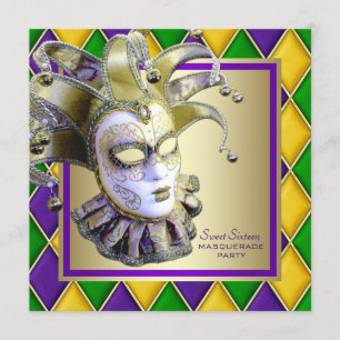 Harlequin Mardi Gras Masquerade Party Einladung