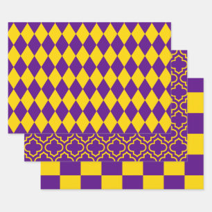 Harlequin Marokkanischer Scheck DIY Farben Lila Go Geschenkpapier Set