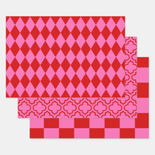 Harlequin Marokkanischer Scheck DIY Farben Rot Hei Geschenkpapier Set