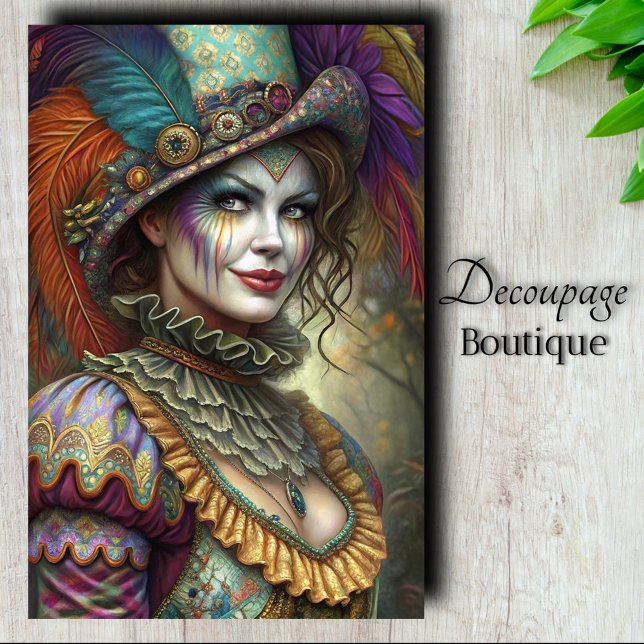 Harlequin Masquerade Clown Decoupage Seidenpapier (Harlequin Masquerade Clown Decoupage Tissue Paper)