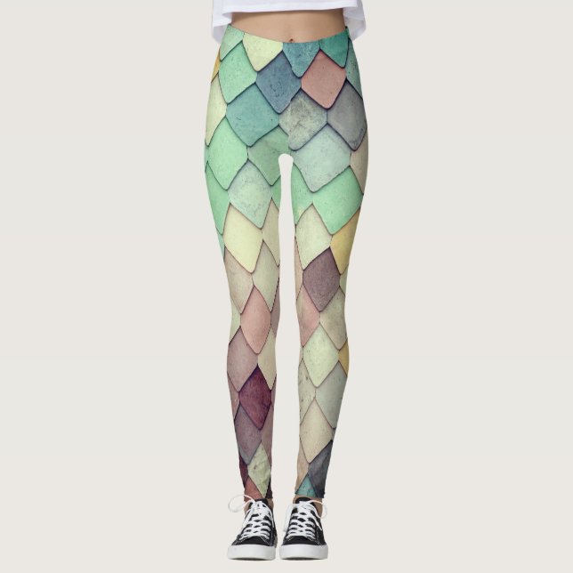 Harlequin Mermaid Diamond Shingle Pastel Leggings (Vorderseite)