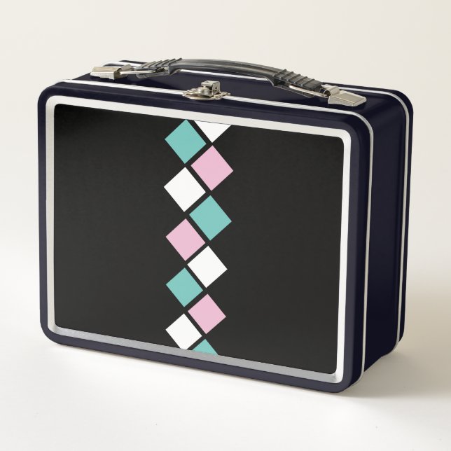 Harlequin Metal Lunchbox (Schwarz, Aqua & Pink) (Vorderseite)