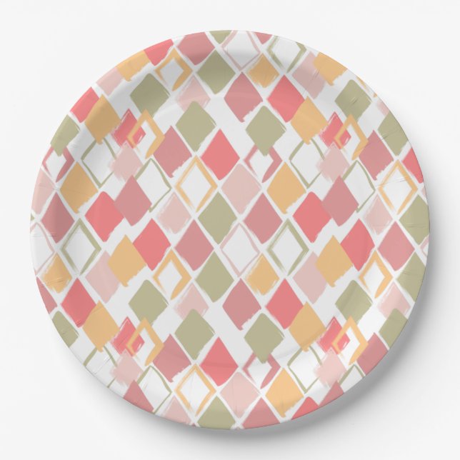 Harlequin Muster in Popkeln Sommerfarben Pappteller (Vorderseite)