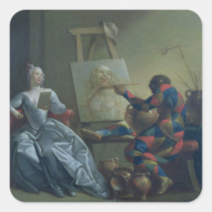 Harlequin Painter, c.1742 (Öl auf Leinwand) Quadratischer Aufkleber