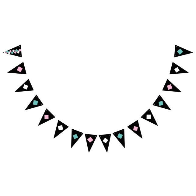 Harlequin-Party-Banner (schwarz, Aqua und rosa) Wimpelkette (Alle)