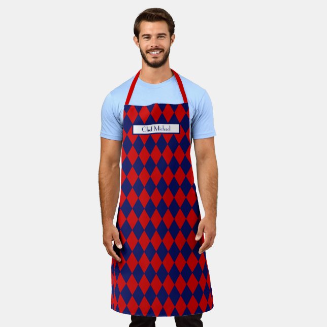 Harlequin Pattern DIY Colors Navy Red SV Schürze (Getragen)